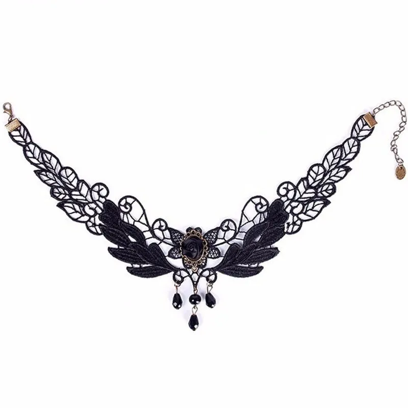 VenusFox Black Rose Flower Choker Necklace