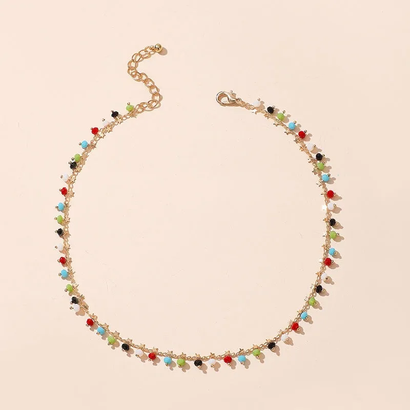 VenusFox Colorful Africa Beads Necklace for Women Short Collar Necklace Choker Women's Neck Chains Bohemian Summer Jewelry Gifts