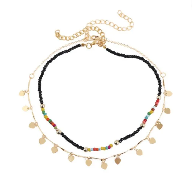 VenusFox Colorful Africa Beads Necklace for Women Short Collar Necklace Choker Women's Neck Chains Bohemian Summer Jewelry Gifts