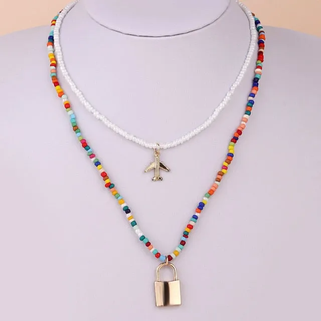 VenusFox Colorful Africa Beads Necklace for Women Short Collar Necklace Choker Women's Neck Chains Bohemian Summer Jewelry Gifts