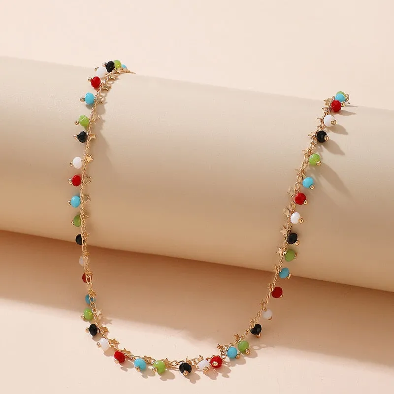 VenusFox Colorful Africa Beads Necklace for Women Short Collar Necklace Choker Women's Neck Chains Bohemian Summer Jewelry Gifts