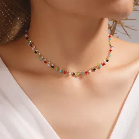 VenusFox Colorful Africa Beads Necklace for Women Short Collar Necklace Choker Women's Neck Chains Bohemian Summer Jewelry Gifts