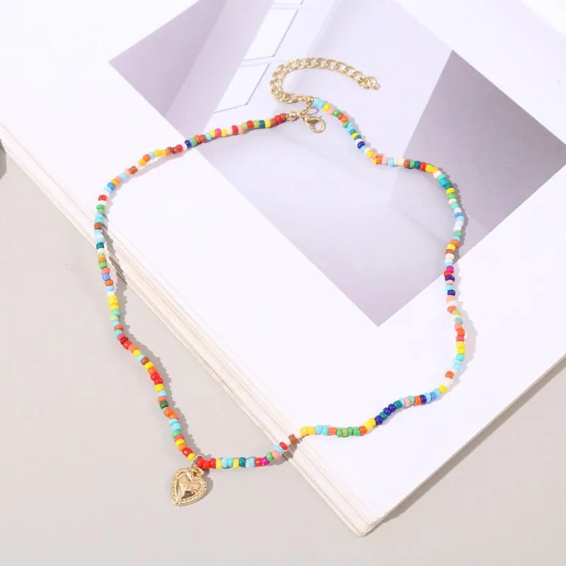 VenusFox Colorful Africa Beads Necklace for Women Short Collar Necklace Choker Women's Neck Chains Bohemian Summer Jewelry Gifts