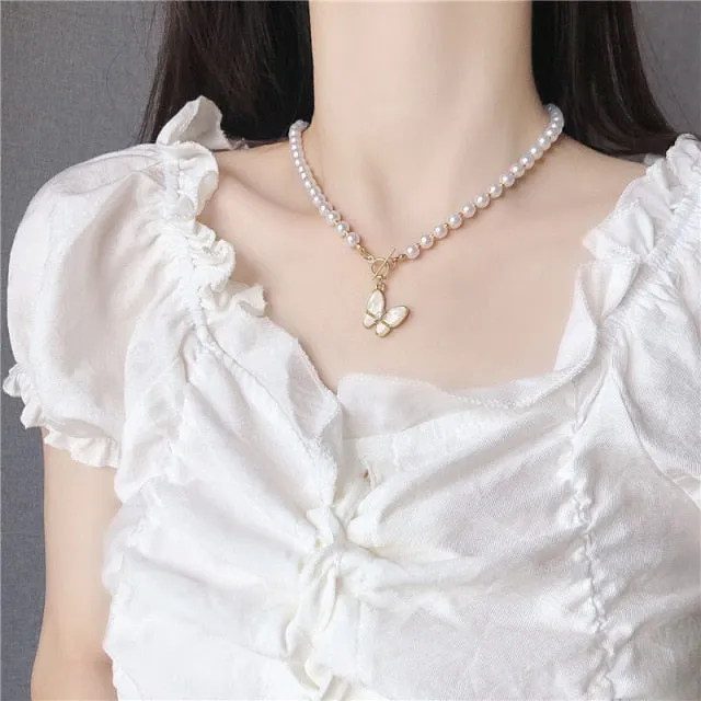 VenusFox Elegant White Imitation Pearl Necklace Long Round Pearl Wedding Choker Necklace for Women Charm Fashion Jewelry