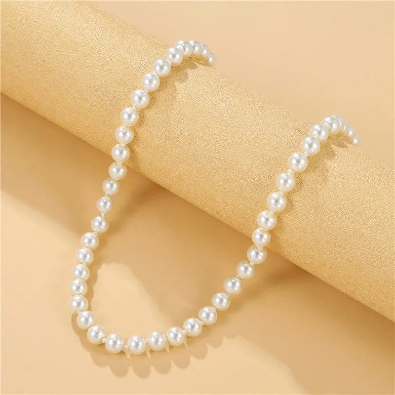 VenusFox Elegant White Imitation Pearl Necklace Long Round Pearl Wedding Choker Necklace for Women Charm Fashion Jewelry