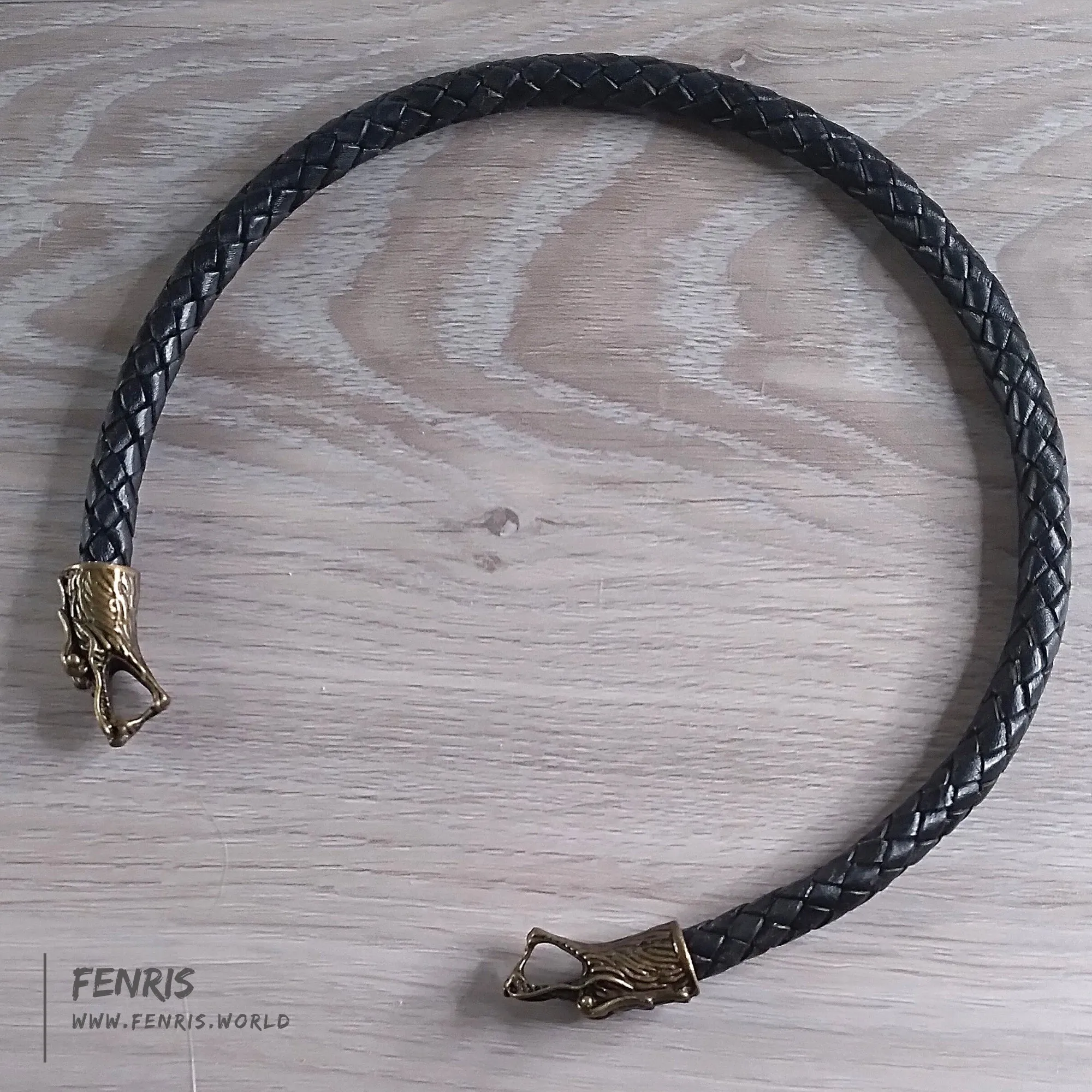 Viking Torc Bronze Dragon Black Leather | Fenris