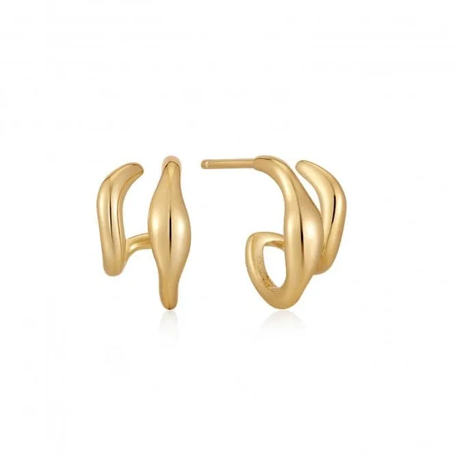 Wave Double Hoop Stud Earrings E044-04G