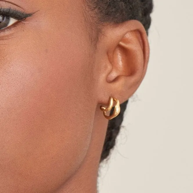 Wave Double Hoop Stud Earrings E044-04G