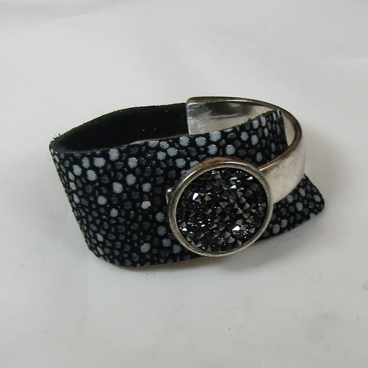 Wide Cuff Leather Bracelet with Botton Accent