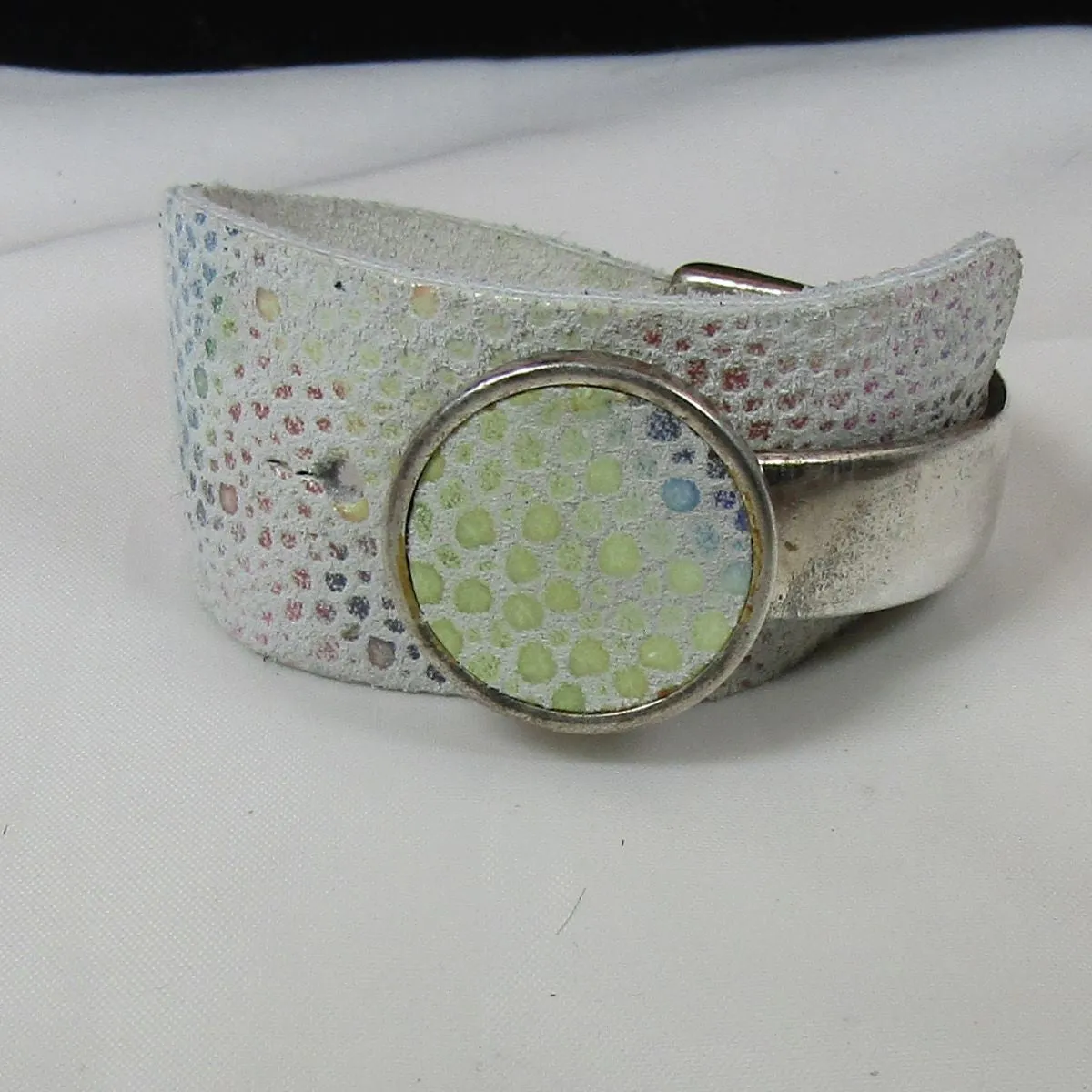 Wide Cuff Leather Bracelet with Botton Accent