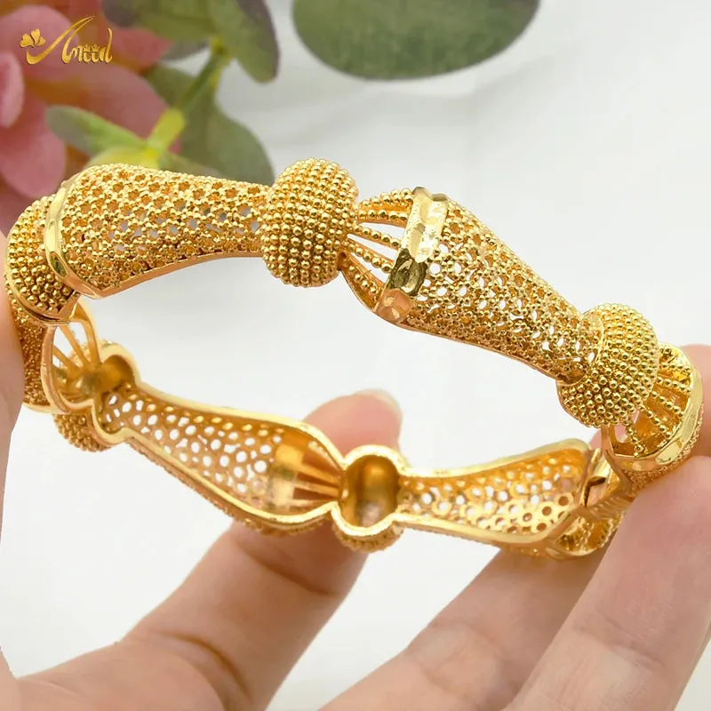 Women Charm Bracelet Bangle, 24K Gold Color Jewelry, Dubai Flower Bangle Brand, African Designer Ethiopian Hawaiian Jewelry