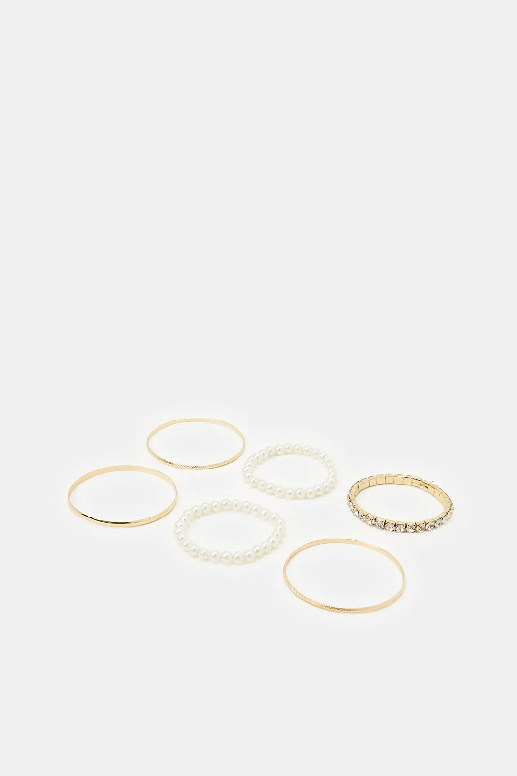 Women Gold And White Embellished Bracelets Set (8 Piece)