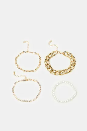 Women Gold Embellished Bracelet Set (4 Piece)