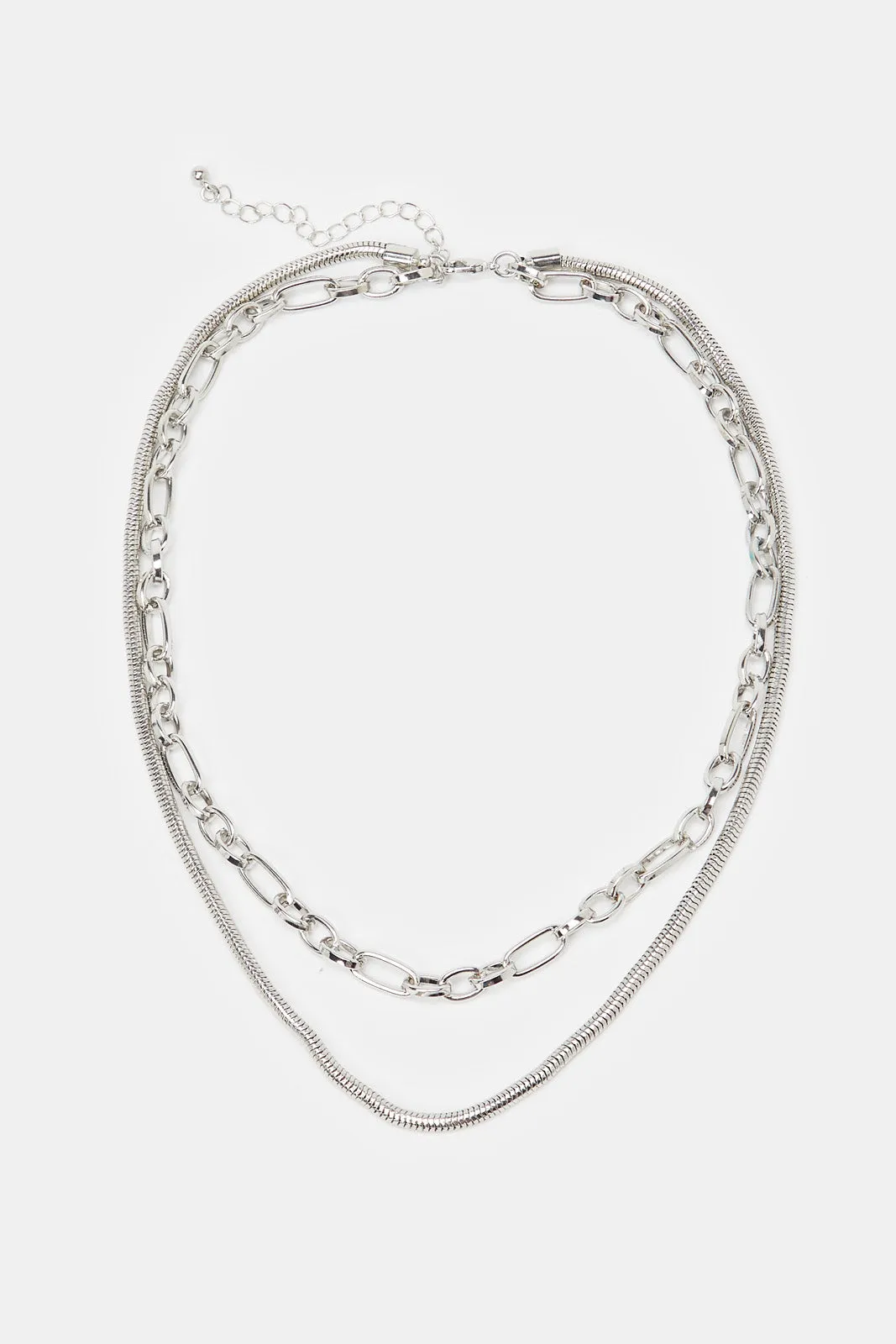 Women Layered Silver Necklace