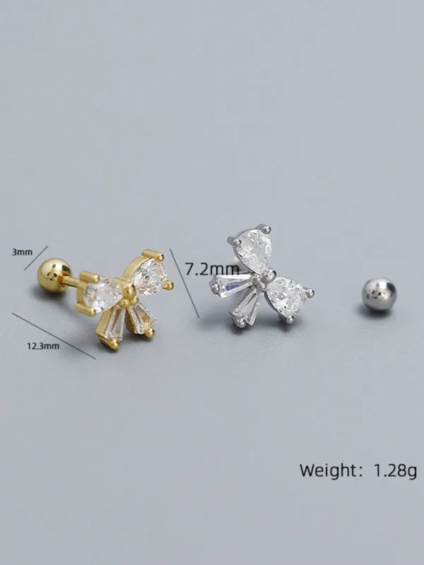 Women's 925 Silver Needle Bow Tie Shape Stud Earrings