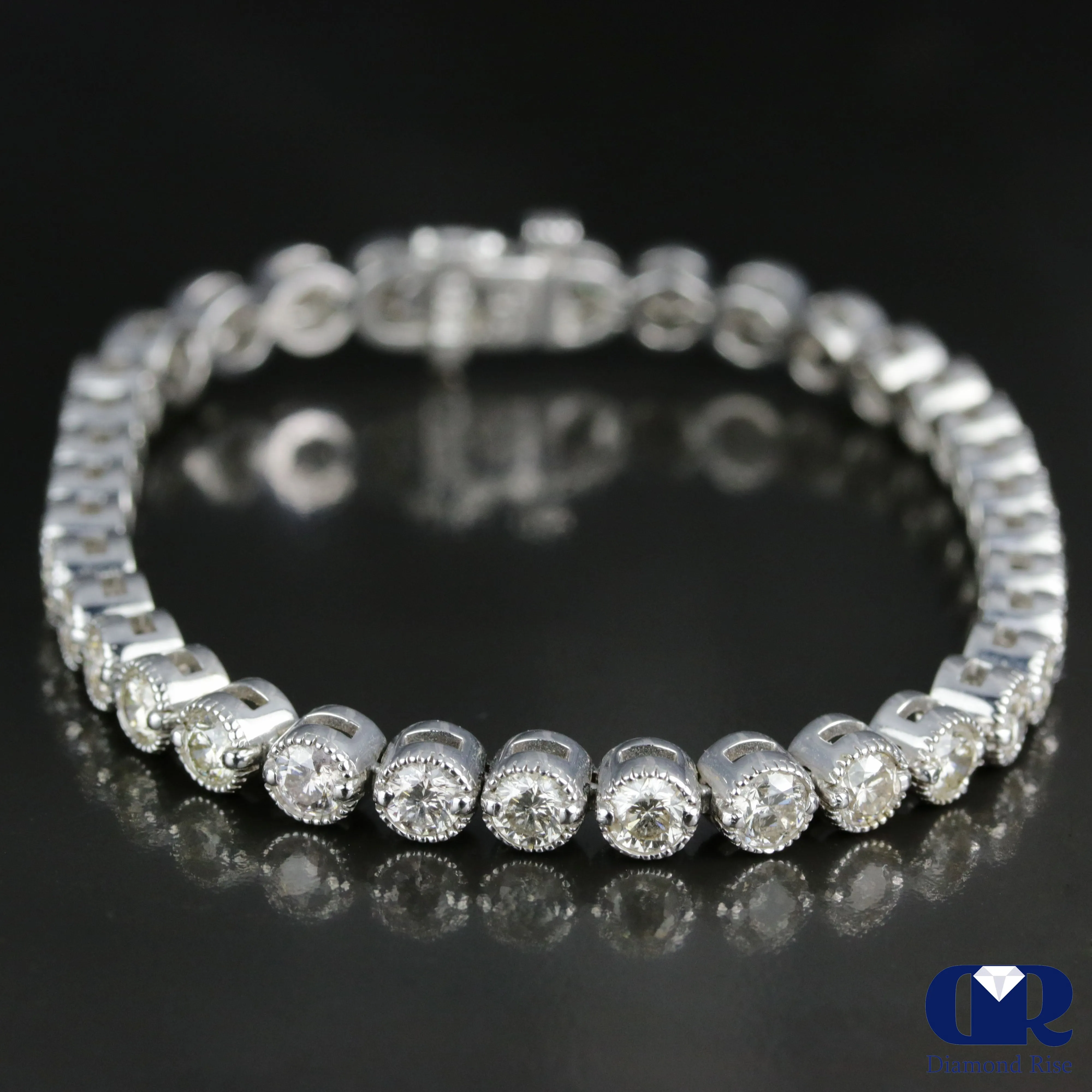 Women's 9.36 Carat Round Cut Diamond Tennis Bracelet In 14K White Gold