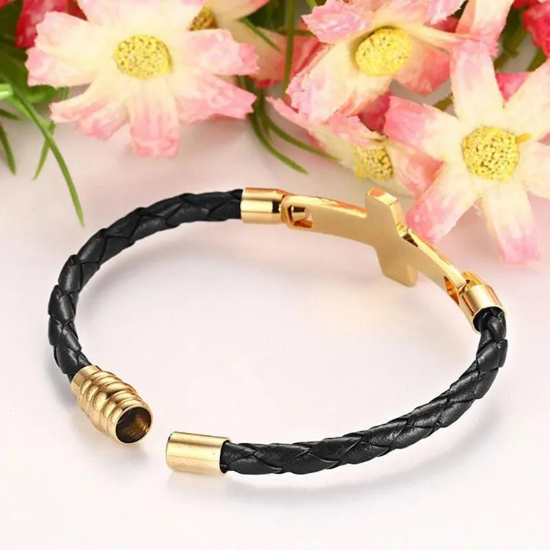 Women's Cross Bracelet <br> Braided Leather