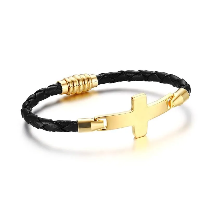 Women's Cross Bracelet <br> Braided Leather