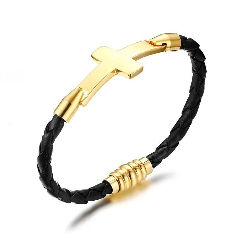 Women's Cross Bracelet <br> Braided Leather