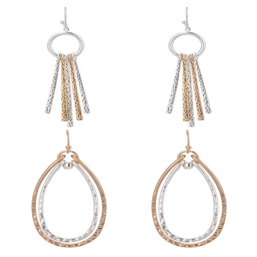 Women's Hammered Mixed Metal Duo Drop Earrings - 2 Pairs