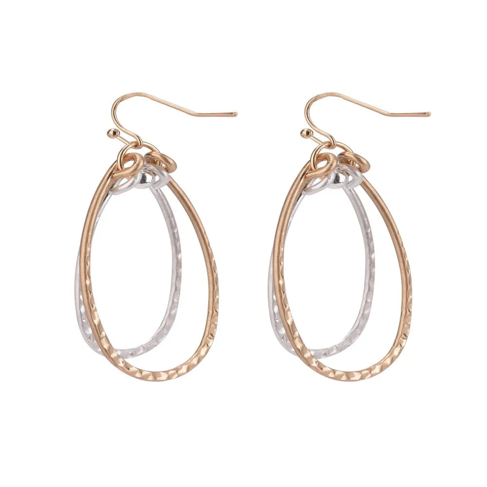 Women's Hammered Mixed Metal Duo Drop Earrings - 2 Pairs